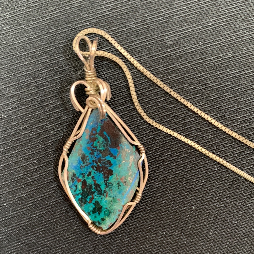 Handmade Chrysocolla Pendant Sterling Silver Chain Necklace
